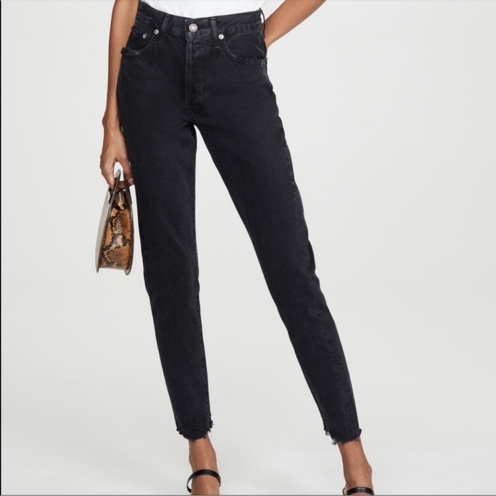 Agolde Jamie Jeans High Rise Dark Denim Distressed Hem